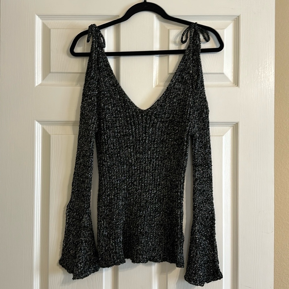 Casting LA Cold Shoulder Black and Silver Sweater